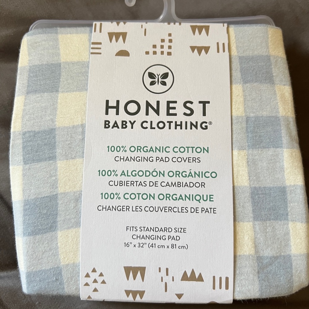 Organic Cotton Changing Pad Cover -ivory/baby blue - baby shower gift or nursery